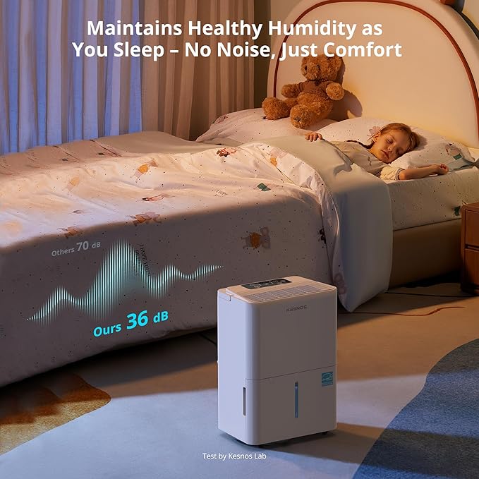 Kesnos 30 Pints Energy Star 2025 Dehumidifier for Spaces Up to 2,500 Sq. Ft, Quiet Dehumidifier for Home, Bedroom, Bathroom, Basement with Drain Hose, Featuring Mutile Mode, Auto Defrost, Timer