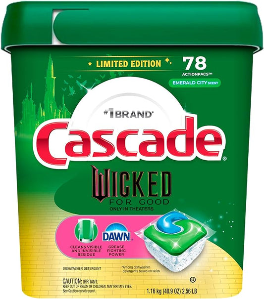 Cascade "Wicked: For Good" Limited Edition Complete Dishwasher Pods, Dishwasher Detergent, Dish Detergent Soap, Emerald City, 78 ct