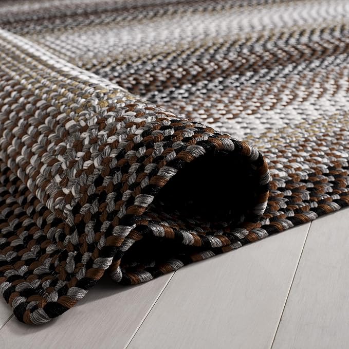 SAFAVIEH Washable Rug Outdoor Braided Collection - 6' x 9', Brown & Multi, Handmade & Reversible, Non-Shedding & Easy to Clean, Ideal for Patio, Backyard, Mudroom (BRD308T)