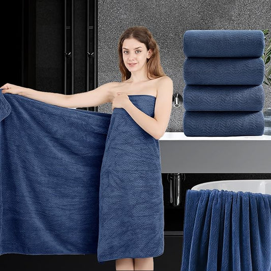 4 Piece Extra Large Bath Towel 35"x70" Oversized Bath Sheet Navy Blue Bath Towel Set for Bathroom Ultra Soft Cozy Highly Absorbent Quick Dry Bathroom Towel for Spa Gym Hotel,Shower Towel for Daily Use