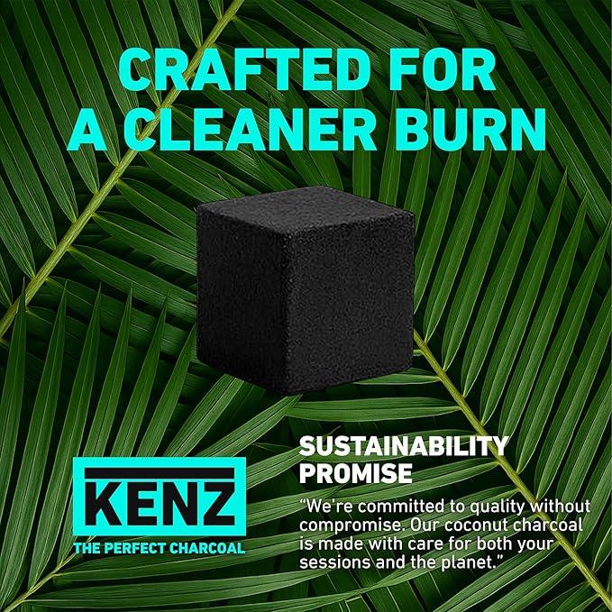 KENZ Coconut Charcoal Cubes 25 mm — 100% Natural, Low Ash, 72 pcs