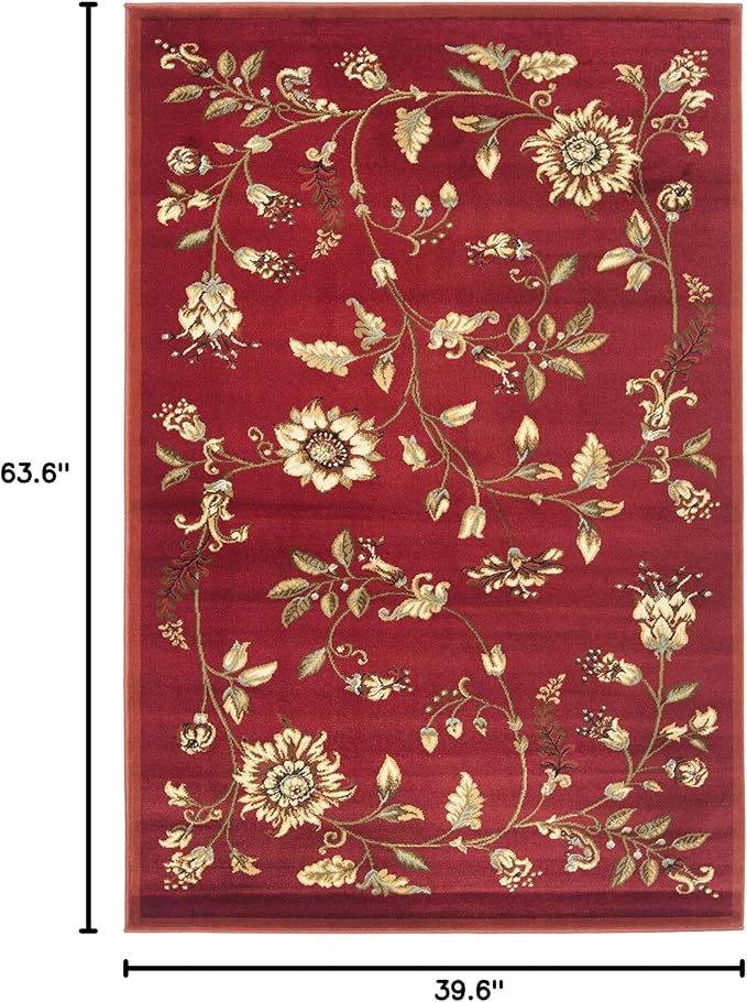 SAFAVIEH Lyndhurst Collection Accent Rug - 3'3" x 5'3", Red & Multi, Traditional Floral Design, Non-Shedding & Easy Care, Ideal for High Traffic Areas in Entryway, Living Room, Bedroom (LNH552-4091)