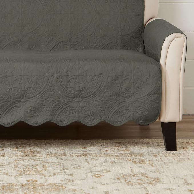 Great Bay Home Reversible Sofa Cover - Washable Slipcover Furniture Protector with Elastic Straps - Couch Cover for Dogs, Kids, and Pets - Quilted & Stitched Detail (Sofa, Sage Green/Light Gray)