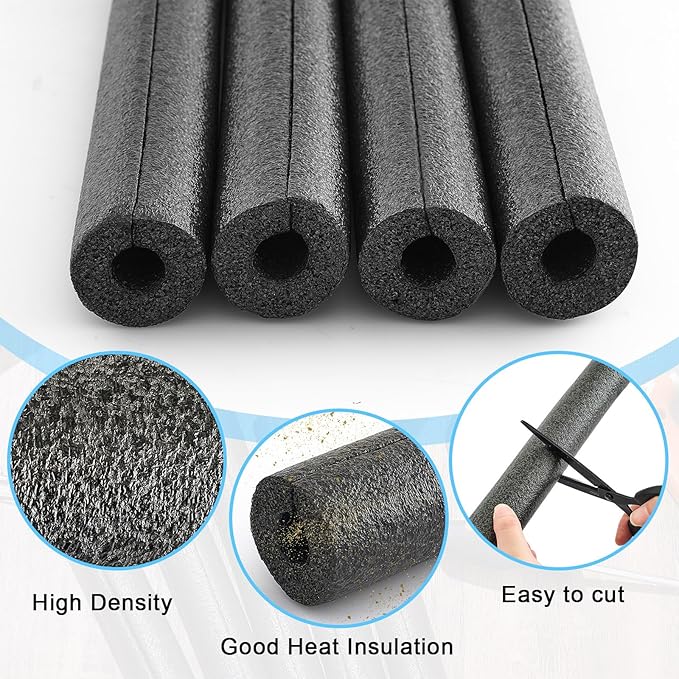 Amylove 12 Pcs 1 Feet Pipe Insulation Foam Tube Pool Noodles Insulating Water Pipe Swim Noodles Pre Slit Heat Preservation Pipes Covers for Tubing Outdoor Winter Freeze Protection(Black,1/2 Inch)