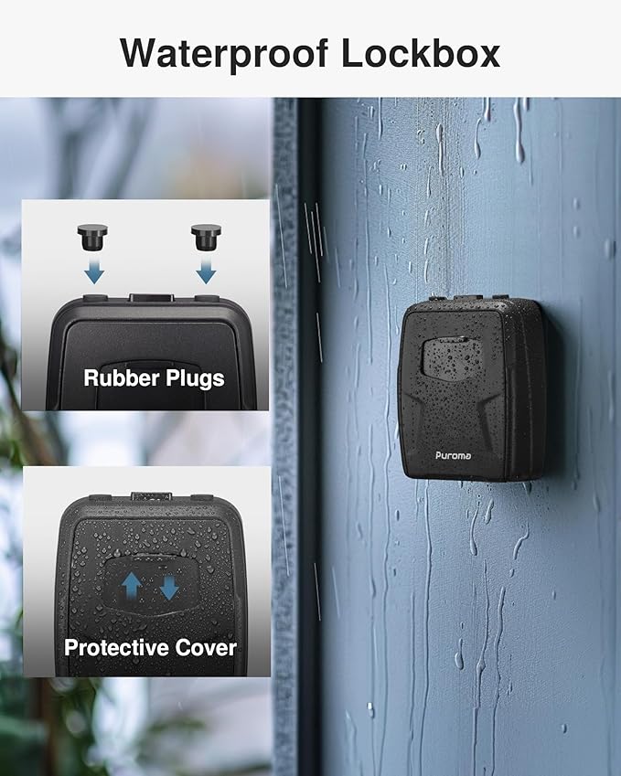 Puroma Large Key Lockbox with Hook, Resettable Combination Code Lock Box, Waterproof Security Wall Mount Lock Box with Shackle for Outdoor, Home, Door Handle Apartment Key Storage (1 Pack, Black)