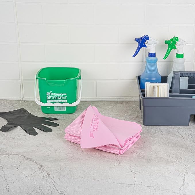 Restaurantware-Clean Tek Professional 25.2 x 16.9 Inch Chamois Cloths, 20 Reusable Microfiber Towels - Storage Tube Included, Absorbent, Pink PVA 3D Microfiber Cleaning Rags, for Windows Or Cars