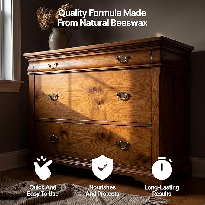 Hemway Premium Dark Oak Beeswax Furniture Wax Polish 200ml / 6.8fl oz | & 2 Lint-Free Cloths | Natural Polish and Protect for Modern & Antique Wood and Chalk Furniture Paint