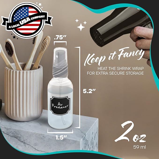 Nevlers 2 Oz Dropper & Spray Clear Glass Bottles w/Funnels, Cleaning Brushes, Label Stickers & Markers Bundle