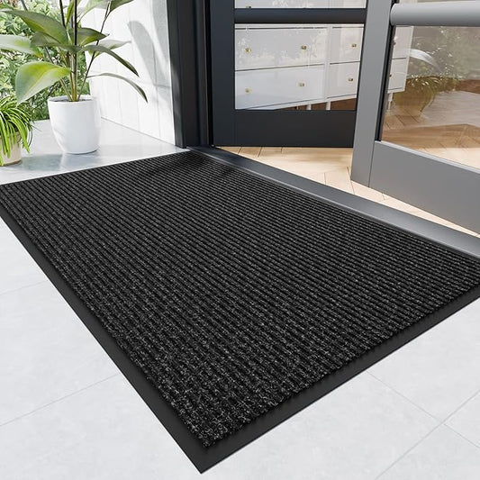 Front Door Mat, 8' x 4' Heavy Duty Indoor Outdoor Door Mat Entrance, Commercial Welcome Mats, Stain and Fade Resistant, Durable Rubber Backing, Low Profile Entry Mat for Patio, Black Stripe