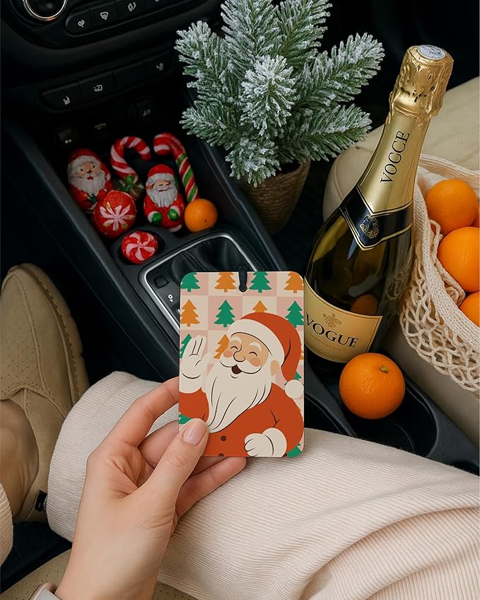 Boho Christmas Car Air Freshener 4 Pcs, Merry and Bright Santa Claus Xmas Holiday Hanging Air Freshener for Cars Closet Drawer Books, Christmas Car Accessories Mirror Decor for Women Girls