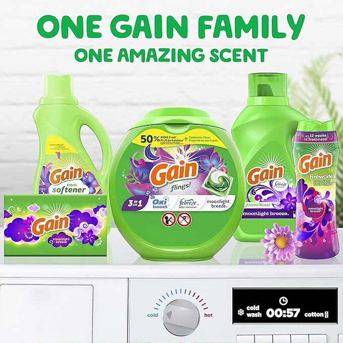 Gain Flings Laundry Detergent Pacs, 76 Count, Moonlight Breeze Scent, with Odor Defense, concentrated laundry soap pacs