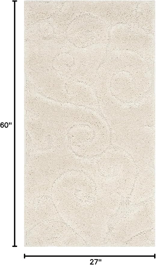 SAFAVIEH Florida Shag Collection Accent Rug - 2'3" x 5', Cream & Cream, Scroll Design, Non-Shedding & Easy Care, High-Low Plush Pile, Ideal for Bedroom, Foyer, Hallway (SG455-1111)