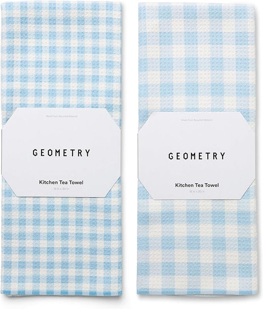 GEOMETRY Tea Towels – Spring & Summer Collection – Quick-Dry, Ultra-Absorbent, Reusable Microfiber Kitchen Towels for Drying & Cleaning - Salt and Sky - 2 Pack