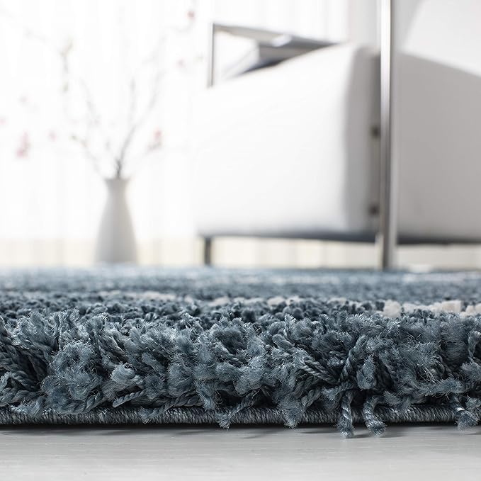 SAFAVIEH Hudson Shag Collection 3' Square Slate Blue/Ivory SGH281L Modern Diamond Trellis Non-Shedding Living Room Bedroom Dining Room Entryway Plush 2-inch Thick Area Rug
