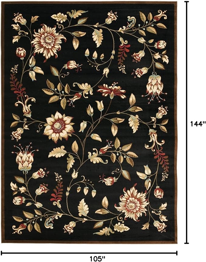 SAFAVIEH Lyndhurst Collection Area Rug - 8'9" x 12', Black & Multi, Traditional Floral Design, Non-Shedding & Easy Care, Ideal for High Traffic Areas in Living Room, Bedroom (LNH552-9091)