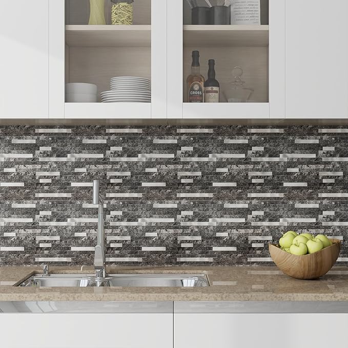 Peel and Stick Backsplash, 10-Sheet Peel and Stick Tiles PVC Wall Tile Stick on Backsplash for Kitchen