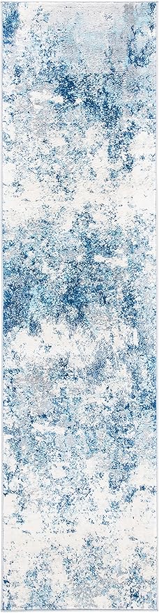 SAFAVIEH Brentwood Collection Runner Rug - 2' x 16', Ivory & Navy, Modern Abstract Design, Non-Shedding & Easy Care, Ideal for High Traffic Areas in Living Room, Bedroom (BNT822B)