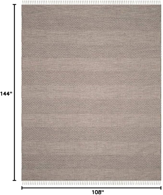 SAFAVIEH Montauk Collection Area Rug - 9' x 12', Ivory & Anthracite, Handmade Flat Weave Boho Farmhouse Cotton Tassel Fringe, Ideal for High Traffic Areas in Living Room, Bedroom (MTK330N)