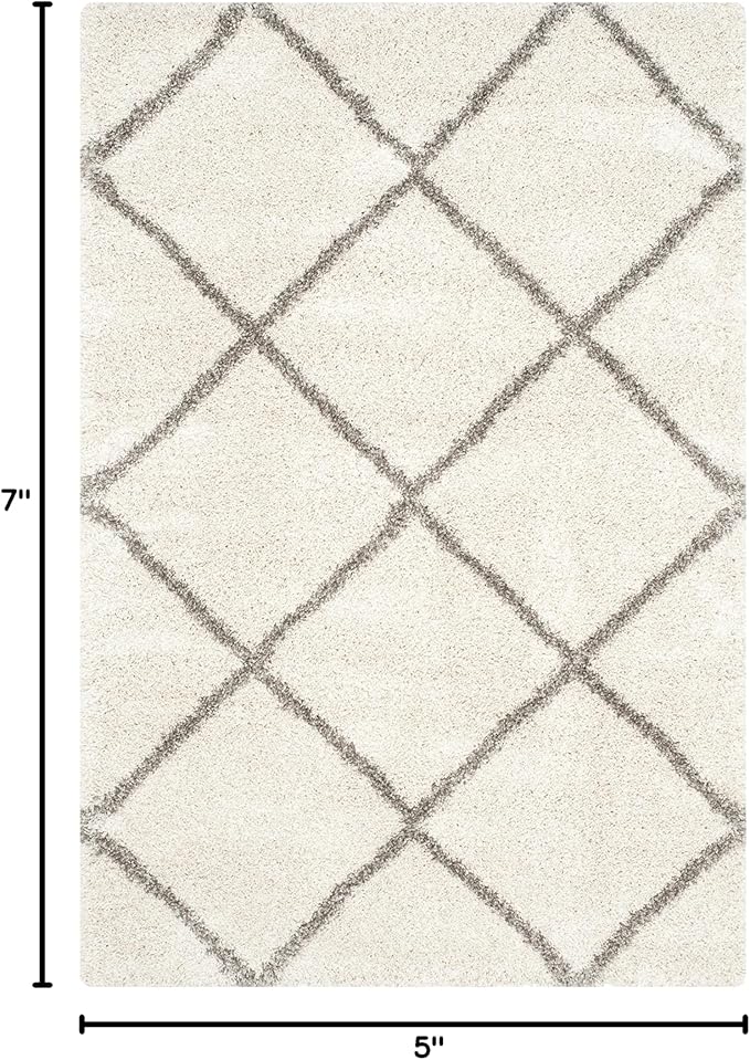 SAFAVIEH Hudson Shag Collection Area Rug - 5' x 7', Ivory & Grey, Modern Diamond Trellis Design, Non-Shedding & Easy Care, 2-inch Thick Ideal for High Traffic Areas in Living Room, Bedroom (SGH281A)