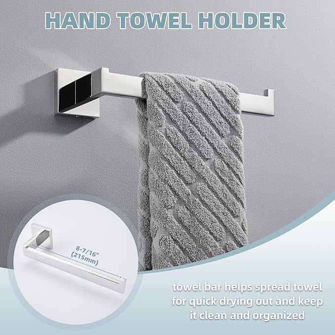 Bathroom Hardware Set 4-Piece, Angle Simple SUS304 Stainless Steel Bath Accessory Kit, Bathroom Fixture Set with Robe Hook, Toilet Paper Holder, Towel Holder and Towel Bar Polished Chrome