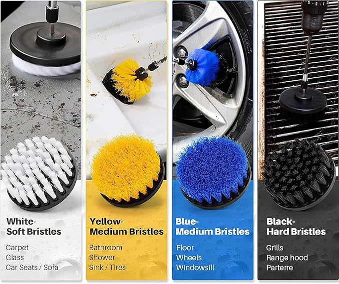 Drill Brush with Long Extend Attachment,Power Cleaning Scrub Brush for Bathroom and Kitchen Surface,Grout,Tub,Shower,Tile,Corners (Black)