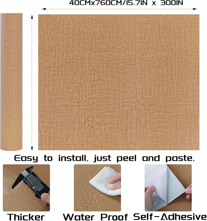 Peel and Stick Wallpaper Orange Grass Cloth Wall Paper - 15.7 x 300 Inch Self Adhesive Wallpaper Peel and Stick, Easy to Paste Wall Contact Paper for Stand Liner, Table and Door Makeover Decor