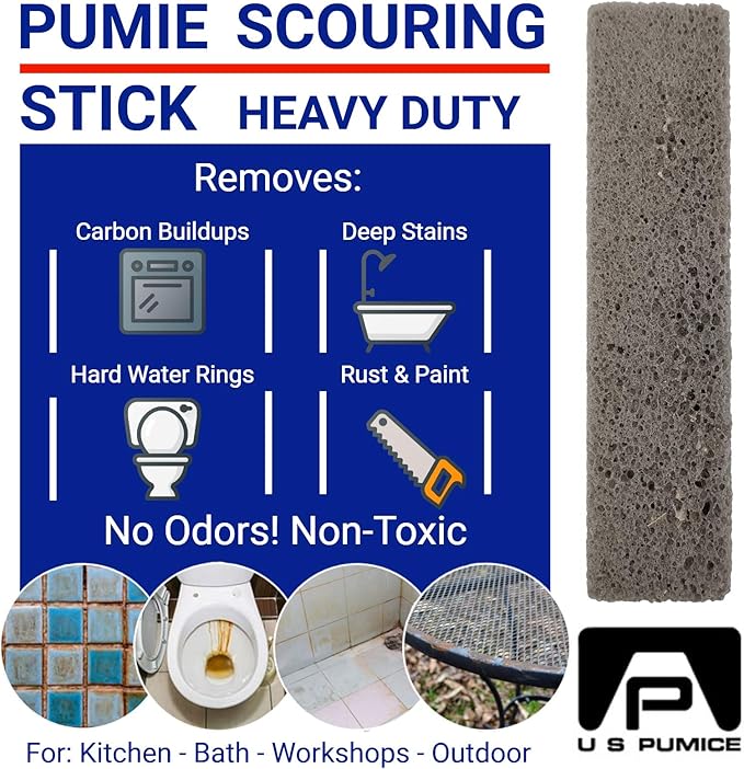 PUMIE Scouring Stick, Heavy Duty, HDW by U.S. Pumice, Remove Toilet Stains, Hard Water Rings, Rust and Paint, Carbon Buildups (1 Pack)