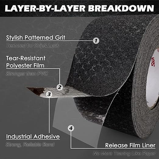 S&X Anti Slip Tape 6" x 60' Premium High Traction Non Skid Tape for Outdoor Stairs, Decks, Ramps - Waterproof & Durable
