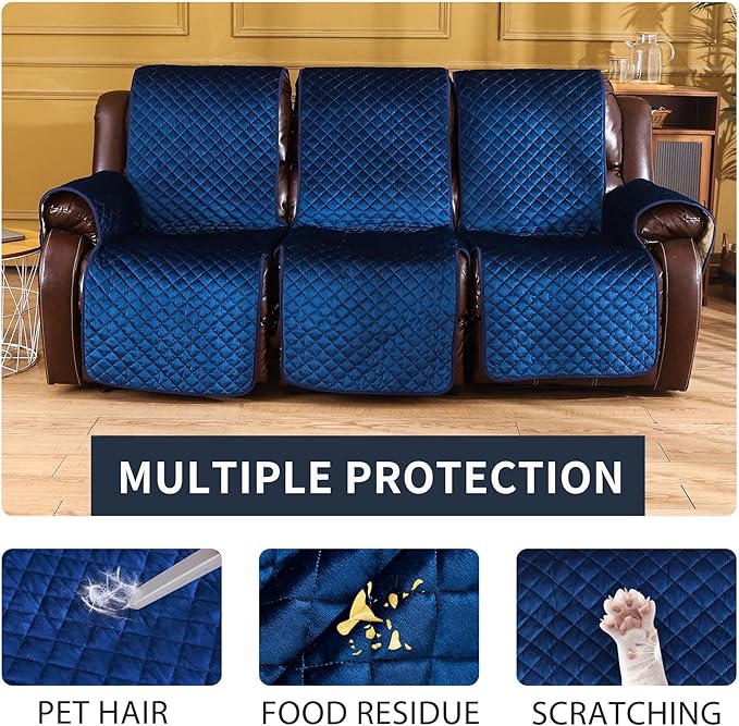 LUFEIJIASHI Non Slip Recliner Couch Covers for 2 Cushion Couch Sofa Reclining, Waterproof Recliner Sofa Covers 2 Seat, Velvet Reclining Couch Covers for Furniture Protector for Dogs Pets Navy Blue