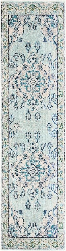 SAFAVIEH Monaco Collection Runner Rug - 2'2" x 12', Light Blue & Ivory, Non-Shedding & Easy Care, Ideal for High Traffic Areas in Living Room, Hallway, Foyer, Bedroom (MNC243K-212)