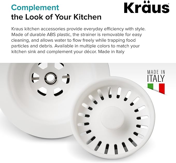 Kraus Kitchen Sink Strainer for 3.5-Inch Drain Openings in White, PST1-WH