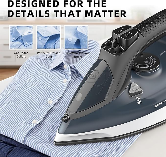 Steam iron, no sticky bottom plate, powerful steam,1000-watt,water tank anti -leakage precision reminders are suitable for family and travel (Blue)