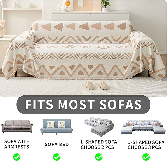 HAOMAIJIA Non Slip Couch Cover Sofa Covers for 3 Cushion Couch Washable sectional Couch Covers for Dogs pet Furniture Protector Couch Cover Blanket for Living Room (My-Khaki, 91"x134")