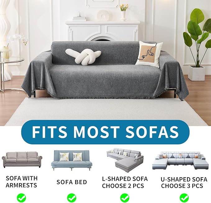 HAOMAIJIA Non Slip Couch Cover Sofa Covers for 3 Cushion Couch Washable sectional Couch Covers for Dogs pet Furniture Protector Couch Cover Blanket for Living Room (Grey, 91"x134")
