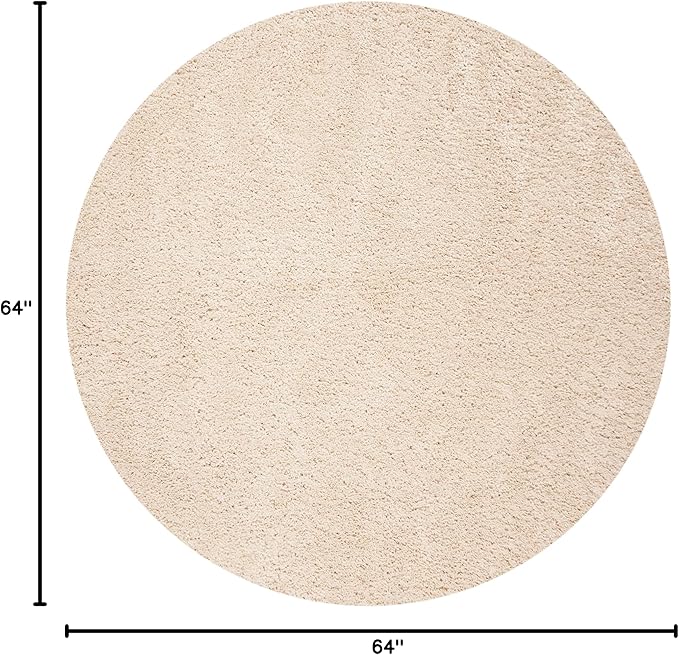 SAFAVIEH Fontana Shag Collection Area Rug - 5'3" Round, Creme, Solid Design, Non-Shedding & Easy Care, 2-inch Thick Ideal for High Traffic Areas in Living Room, Bedroom (FNT800B)