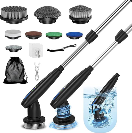 Electric Cleaning Brush - 10-in-1 IPX7 Full Waterproof Electric Spin Scrubber with LED Display, Gravity Sensing Dual Speed Adjustment, Suitable for Bathrooms, Kitchens, Sinks, Tiles, Cars