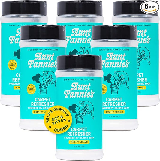 Aunt Fannie's Cat Carpet Refresher, Odor Neutralizing Powder for Homes with Cats, Kittens and Other Pets, Bright Lemon Scent, 16 Ounce (Pack of 6)