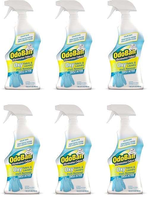 OdoBan Ready-to-Use Oxy Fabric and Laundry Stain Remover, Triple Action Stain Eliminator, 6-Pack, 32 Ounce Spray Each