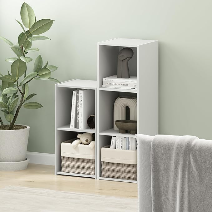 Furinno PELLI Book Shelf, 3 Cube Bookshelf with Open Back & Closed Back Cubes, 3 x 1 Storage Organizer Cabinet, 11.6" x 12.2" x 35.9", for Living Room, Bedroom, Home Office, White