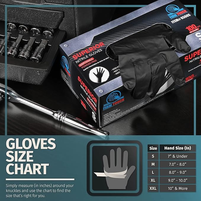 Glove Station Nitrile Disposable Gloves - 10 boxes, 100 count/box, Powder-Free, Latex-Free, Textured Grip - Ideal for Cleaning, Cooking Use -Black - 6MIL - SM (1000 Count)