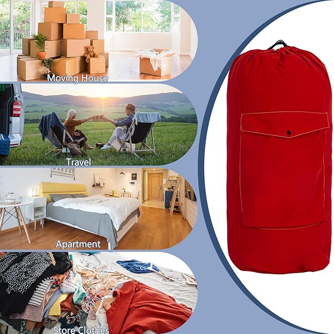 Sanlykate Canvas Backpack Laundry Bag - Extra Large Durable Dirty Clothes 2-3 Days Capacity with Adjustable Shoulder Strap & Front Pocket, for College Dorm, Apartment, Laundromats, Camping Travel