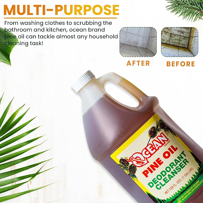 Ocean Pine Oil Cleaner Concentrate, 65% Pine Oil Deodorizer, All-Purpose Household Cleaner for Floors, Kitchen, Bathroom, Laundry, Grease & Odor Removal (2, 128 fl oz)