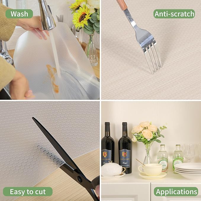 Shelf Liners 22 inch x 20 ft Kitchen Cabinets Liner Non-Stick Drawer Liners Drawer Mats EVA Protector Shelving Cupboard Lining (Clear, 22 inch x 20 ft)