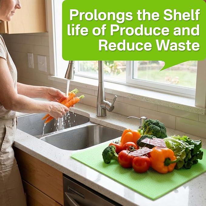 16 Pack Produce Saver Refill Kit with 5 Refrigerator Bin Liners, Carbon Filter Refills Ethylene Gas Absorber for Fruits Keeper & Crisper Inserts, Fridge Liners, Keep Produce Vegetable Fresh