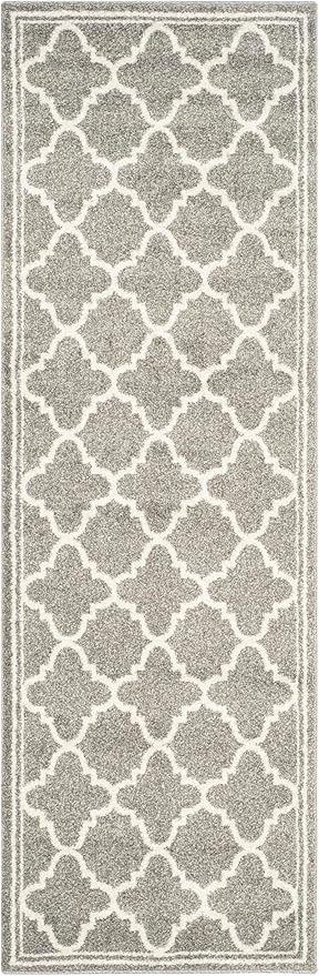 SAFAVIEH Amherst Collection Runner Rug - 2'3" x 13', Dark Grey & Beige, Moroccan Trellis Design, Non-Shedding & Easy Care, Ideal for High Traffic Areas in Living Room, Bedroom (AMT422R)