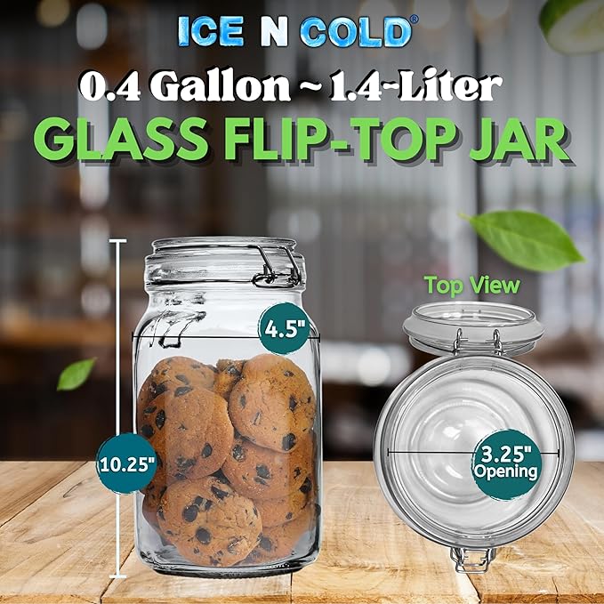 Airtight Glass Storage Jars with Clamp Lid – Food Storage Containers with Rubber Gasket Seal – Pantry & Kitchen Canisters for Dry Goods, Coffee, Sugar, Pasta – 0.4L to 4L Sizes (4, 48oz | 1.4L)