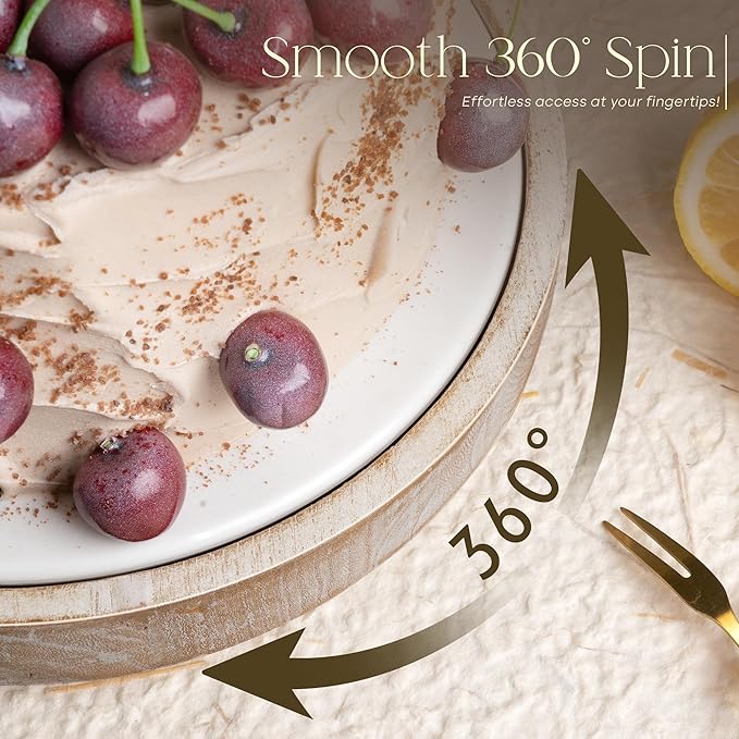 10.5" Non-Skid Wood Lazy Susan Turntable for Table Top – Chic Lazy Susan Turntable for Cabinet, Coffee Table, Pantry & Kitchen Counter Tray - Ideal for Organization and Storage (Natural Wood)