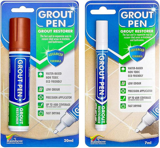 Grout Pen Tile Paint Marker: Waterproof Grout Colorant and Sealer Pen to Renew, Repair, and Refresh Tile Grout - Cleaner Coating Stain Pens - 2 Pack, 15mm Wide Terracotta and 5mm Narrow White Tip