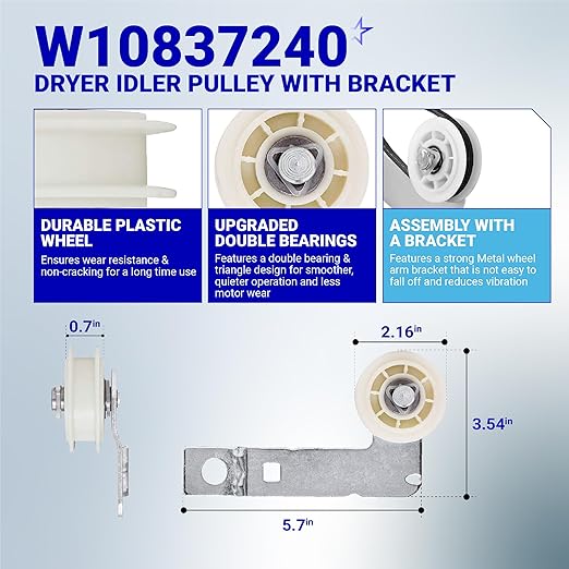 BlueStars 661570V 661570 & 279640 & W10837240 Dryer Drum Belt Idler Pulley and Pulley Kit - Compatible with Whirlpool Maytag Kenmore Dryers WED9200SQ0 WED5600XW0 WED9200SQ0 GEW9250PW1