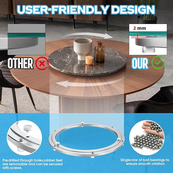 Lazy Susan Hardware,14 inch Heavy Duty Lazy Susan Bearing Kit,Rotating Serving Turntable for Aluminium Alloy Turntable Bearing,Swivel Base Hardware for Dining Table,DIY,Display Stand,Workbench